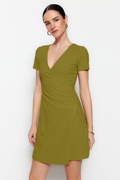 Trendyol Collection Μίνι έξυπνο πλεκτό φόρεμα με πράσινο διπλό στήθος Crepe A-Line TWOSS23EL01703