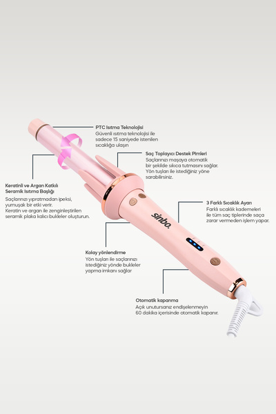 Sinbo Profesyonel Otomatik Saç Maşası Kalın Su Dalgası 25mm Extra Uzun Başlıklı SHD-1709
