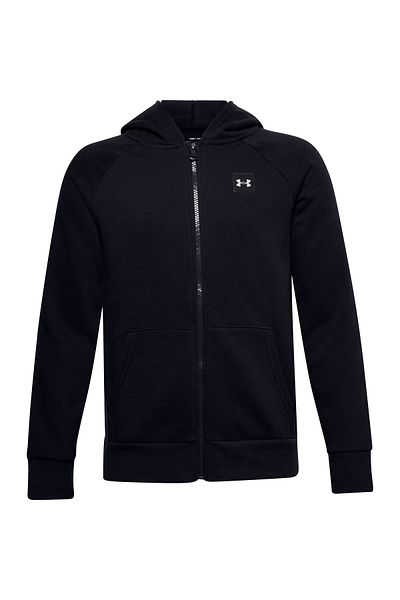 Under Armour Black - White Boy's Hooded Long Sleeve Plain Sweatshirt 1357609 -001 Ua Rival Flee