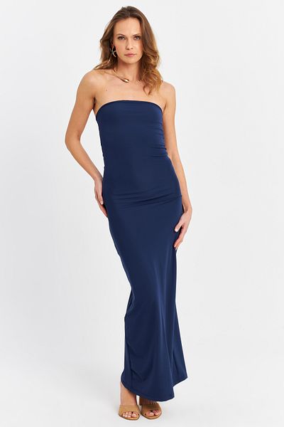 Cool & Sexy Rochie midi fără bretele Indigo - Detaliu cu fante XC005