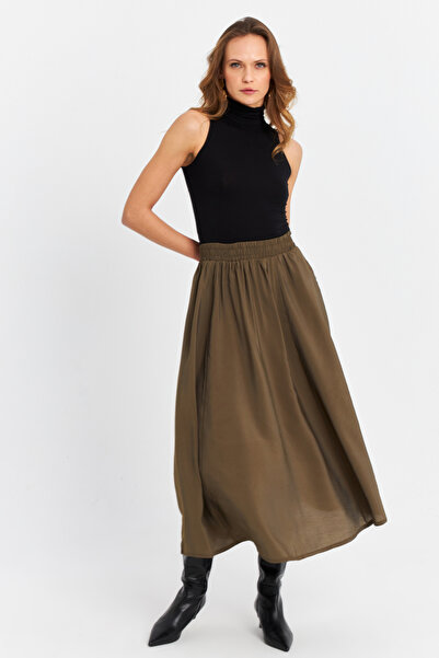 Cool & Modest Women's Khaki Pocket Midi Skirt Msh20194