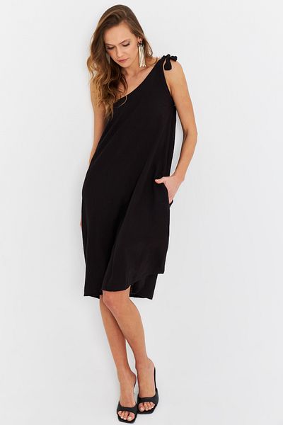 Cool & Sexy Rochie midi neagră pentru femei, cu un singur umăr, cu decolteu asimetric PC10813