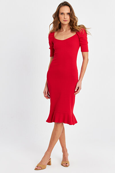 Cool & Sexy Červené midi šaty - balonový rukáv a sukně Yİ2244