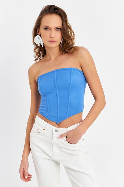 Cool & Sexy Μπλε στράπλες γυναικεία μπλούζα Crop - B6081