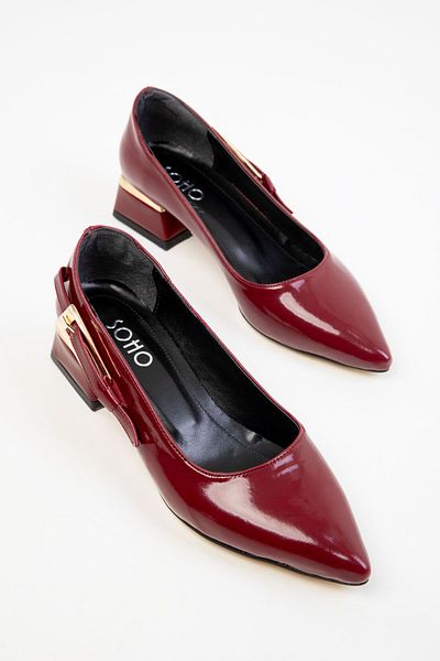 SOHO Claret Red Patent Leather Women's Classic Heeled Shoes 20366