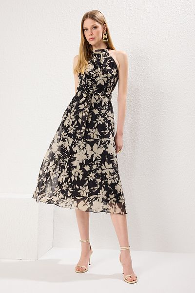 Trendyol Collection Černé*001 Midi tkané šaty s květinovým páskem TWOSS20EL2536