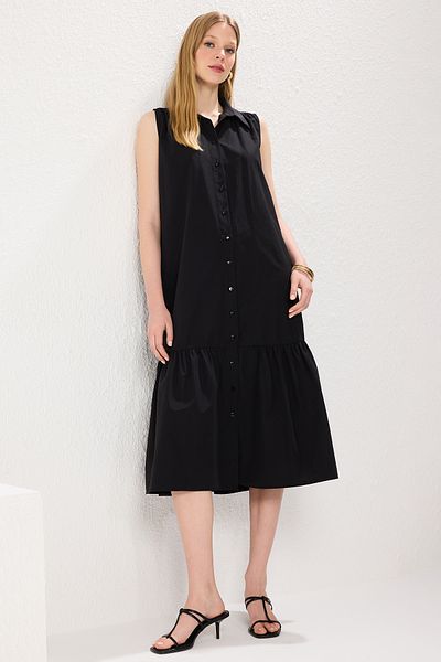 Trendyol Collection Black Straight Straight Cut Midi Woven Dress Twoss25El00439