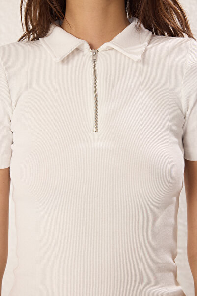 Trendyol Collection Ecru-Black 2-Pack Ribbed Stretchy Body-Fitting Knitted Blouse Twoss25Bz00439