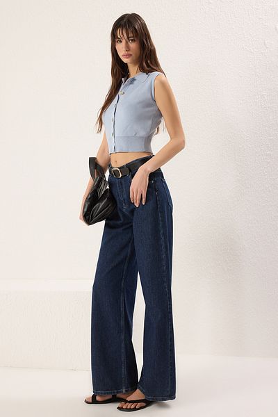 Trendyol Collection Ανοιχτό μπλε γιακά Polo Premium νήμα / Πλεκτό με ειδικό νήμα Λεπτή μπλούζα TWOSS25BZ00368
