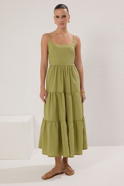 Trendyol Collection Πράσινο βαμβακερό μείγμα λαδιού - Maxi φόρεμα που ανοίγει στη μέση TWOSS24EL00386