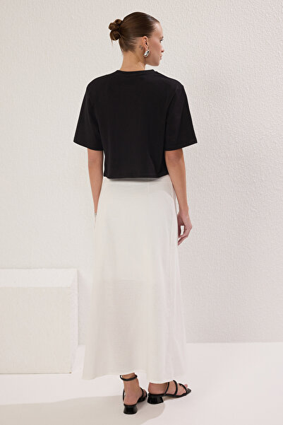 Trendyol Collection White Button Detailed Slit Linen Look Lined Maxi Woven Skirt Twoss25Et00123