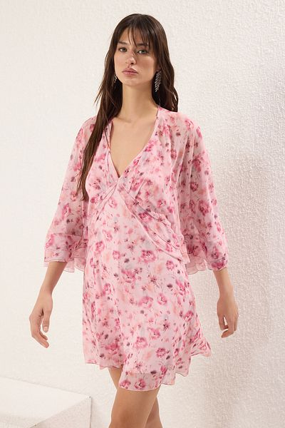 Trendyol Collection Multicolor Straight Ruffles Woven Yoryo Chiffon Mini Lining Stylish/Evening Dress