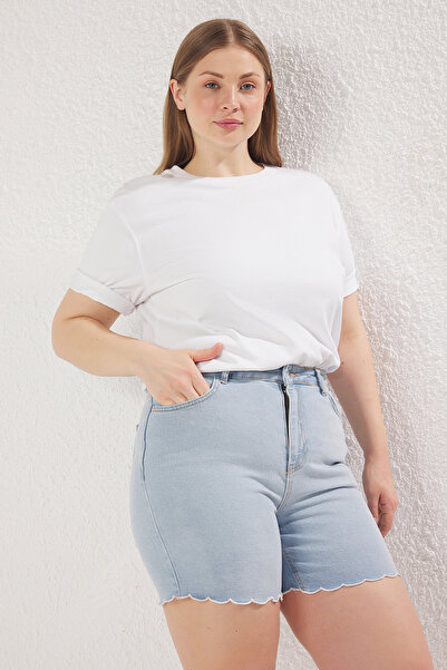 Trendyol Curve Синій джинсовий денім з високою талією з детальним швом великого розміру TBBSS25AP00017