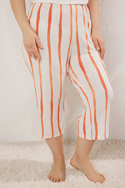 Trendyol Curve Beige Striped Capri Length Knitted Pajamas Set Tbbss23Ai00009