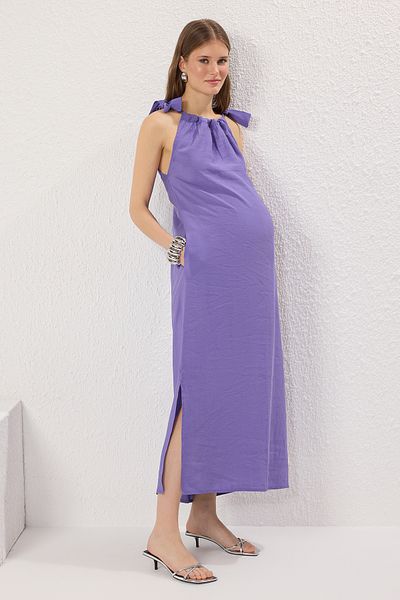 Trendyol Collection Μωβ Modal ίσιο κολάρο με λεπτομέρεια μάξι υφαντό φόρεμα TWOSS25EL00302