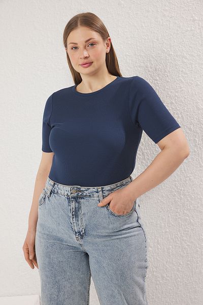 Trendyol Curve Блузка Orme Bodycon Plus Size Indigo TBBSS25AF00104