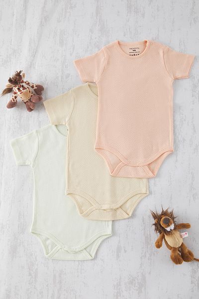TRENDYOLKIDS Unisex Salmon-Beige-Ecru 3-Piece Baby Bodysuit Set - Tkdss25Zo00000