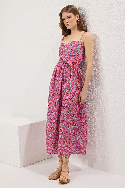 Trendyol Collection Ροζ Floral Maxi Υφαντό Φόρεμα TWOSS24EL00700