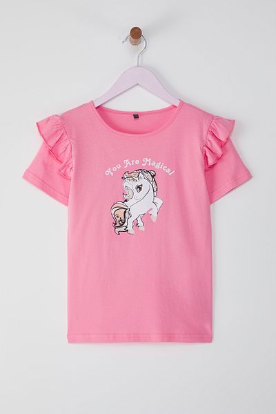 TRENDYOLKIDS Růžové pletené tričko s potiskem Tkdss25Ts00061