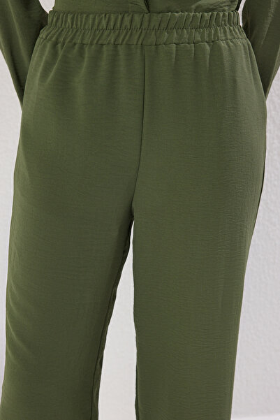 Trendyol Modest Khaki arany gombos drapériás szövet Aerobin fűzős ing-nadrág szőtt alsó felső öltöny TCTSS25US00034