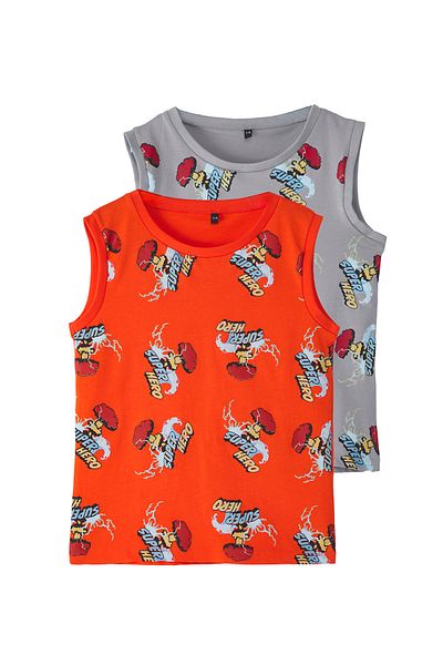 TRENDYOLKIDS قميص داخلي رجالي قطن مطبوع عليه شعار TKDSS25AL00006 أنثراسيت-برتقالي 2'li
