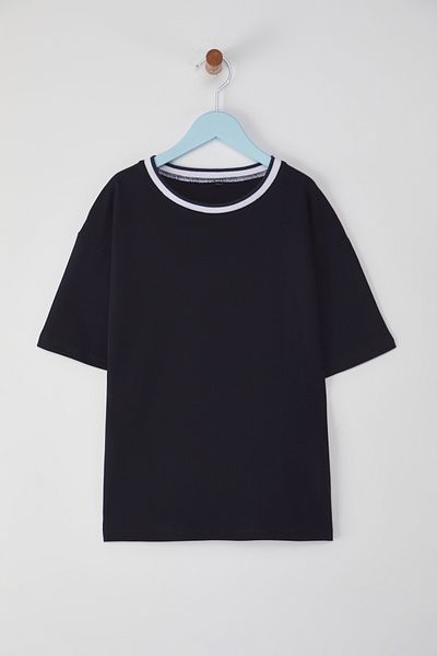 TRENDYOLKIDS Βαμβακερό μπλουζάκι για κορίτσια Navy Blue Regular Fit Surface Logbook TKDSS25TS00064