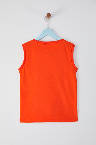 TRENDYOLKIDS Boys Cotton Slogan Printed Undershirt Tkdss25Al00006 Anthracite-Orange 2 Pcs