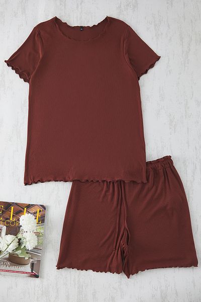 Trendyol Curve Overlock Corded Brown Baby Pajama Set - Tbbss25Ai00040