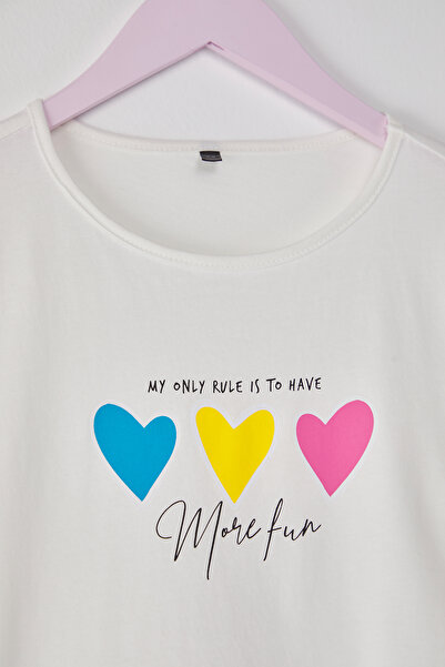 TRENDYOLKIDS Knitted Ecru Printed T-Shirt - Tkdss25Ts00062