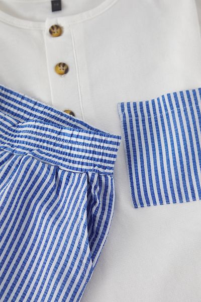 TRENDYOLKIDS Boy Ecru 100% Cotton Stripe T-Shirt Shorts Tkdss25Au00110