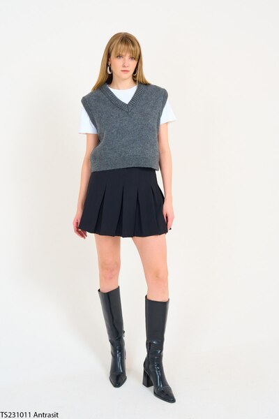 CADDELAMODA Kadın V Yaka Düz Süveter