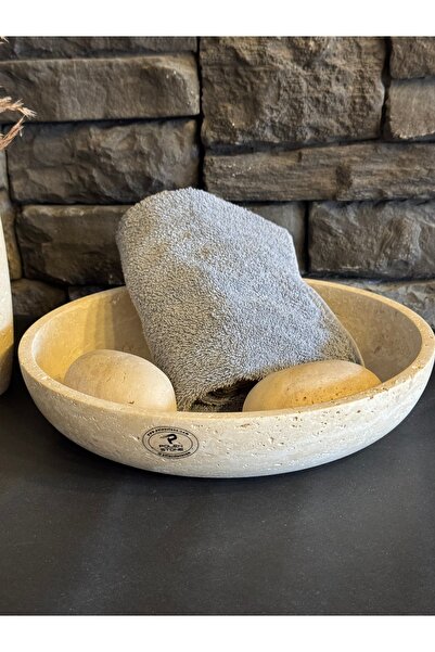 Polen Stone Doğal Traverten Kase – 30 cm Çapında, 7 cm Yüksekliğinde