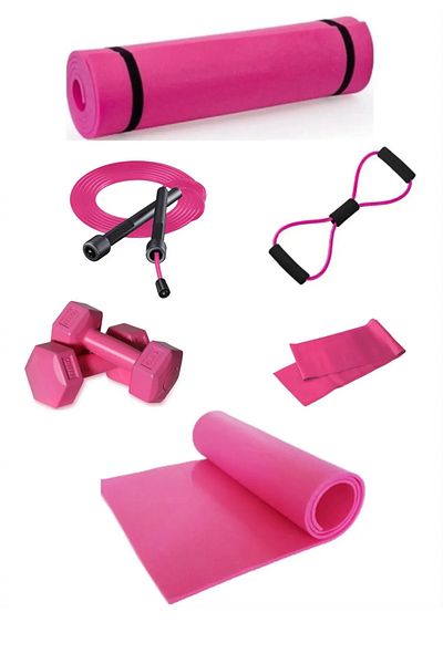 PLUSSPORT Beginner Pilates Set 2 Pcs Dumbbell Mat Jump Rope Resistance Band Resistance Rope