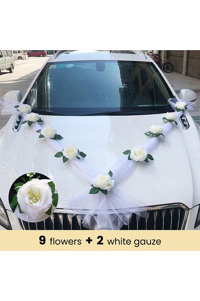 Choice Beyaz Gül Yapay Çiçek Düğün Arabası Dekorasyonu Gelin Arabası Süslemeleri Kapı Kolu Kurdelesi...