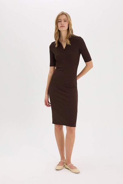 DeFacto Νέα σεζόν Bodycon Bodycon Polo γιακά Basic Solid Twill Camisole κοντομάνικο μίντι φόρεμα