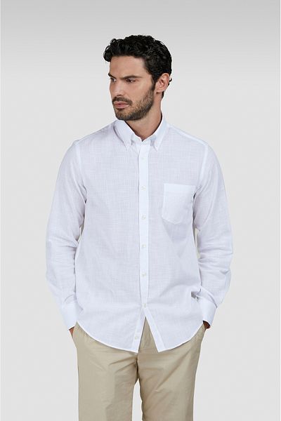 PAUL&SHARK Men's Textured Cotton Fabric Regular Fit Long Sleeve White Shirt 25413230 -010