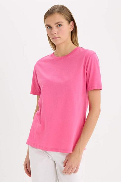 DeFacto Νέα σεζόν Regular Fit Crew Neck Basic μονόχρωμο χτενισμένο βαμβακερό κοντομάνικο μπλουζάκι