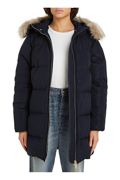 Tommy Hilfiger Lacivert Kadın Dik Yaka Standart Kalıp Puffer Mont MW DOWN REG...