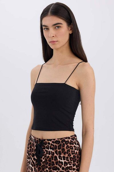 DeFacto New Season Crop Cotton Black Strappy Tank Top-Fall in Love