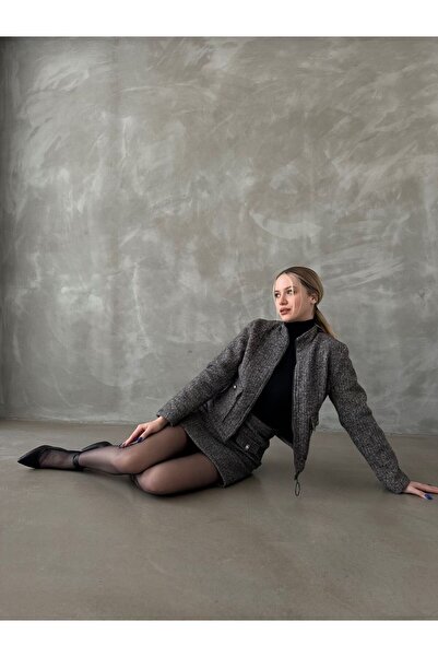 Caddebostan Moda Gray Zippered Cashmere Jacket Modern Premium Luxury Trend Design Jacket