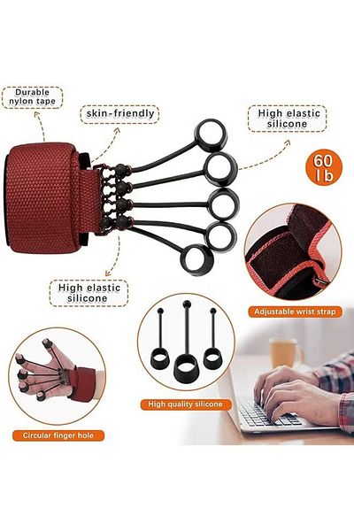 fulina Finger Exerciser Hand Strengthener,Resistance Band Finger Extensor Trainer for Workout,Red,60 LB