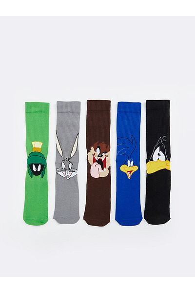 LC Waikiki Мъжки чорапи с щампа Looney Tunes, комплект от 5, нов сезон - S5CC14Z8