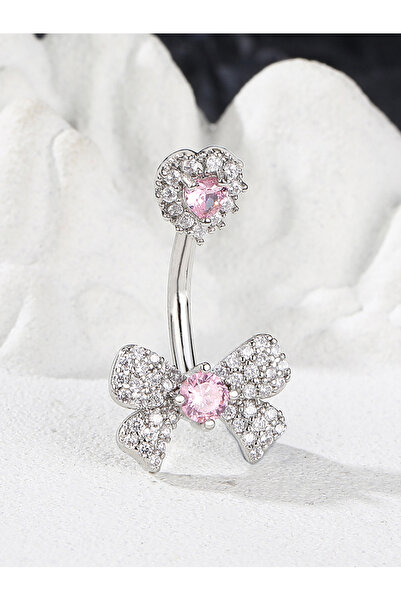 Choice عقد أنيق بسيط من قطعة واحدة مطلي بالروديوم الوردي من كونيو مع حلقة سرة...