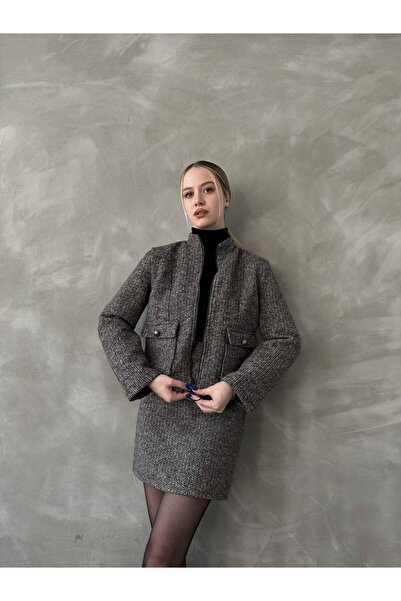 Caddebostan Moda Gray Zippered Cashmere Jacket Modern Premium Luxury Trend Design Jacket