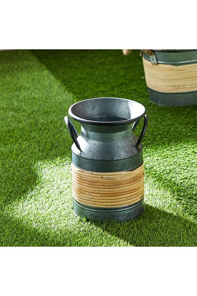 erorex Eldora Galvanised Metal Vase with Burlap - 18x18x25 cm