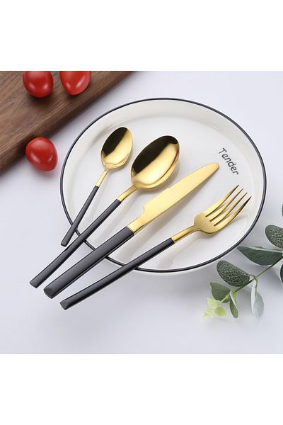 Sunhome 4-Piece Stainless Steel Cutlery Set Black/Gold
