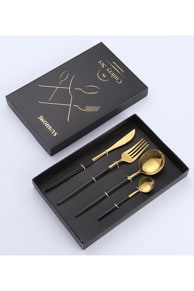 Sunhome 4-Piece Stainless Steel Cutlery Set Black/Gold