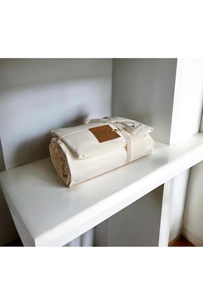 MundoLindo 100% Natural Cotton Large Size Single Elastic Sheet Set Ecru