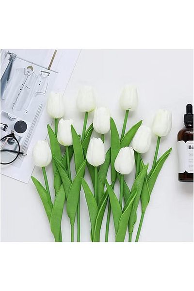 fulina 10PCS Artificial Tulip Flowers, real and beautiful, PU material, Standing for love,purity, for home