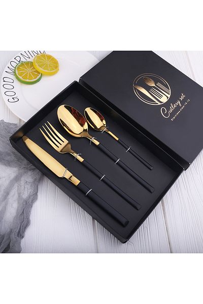 Sunhome 4-Piece Stainless Steel Cutlery Set Black/Gold